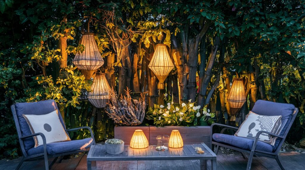lanternes jardin coin cozy